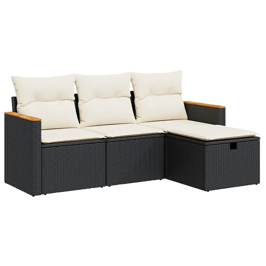 Set Divani da Giardino 4 pz | Set Salotto da Giardino con Cuscini Nero in Polyrattan