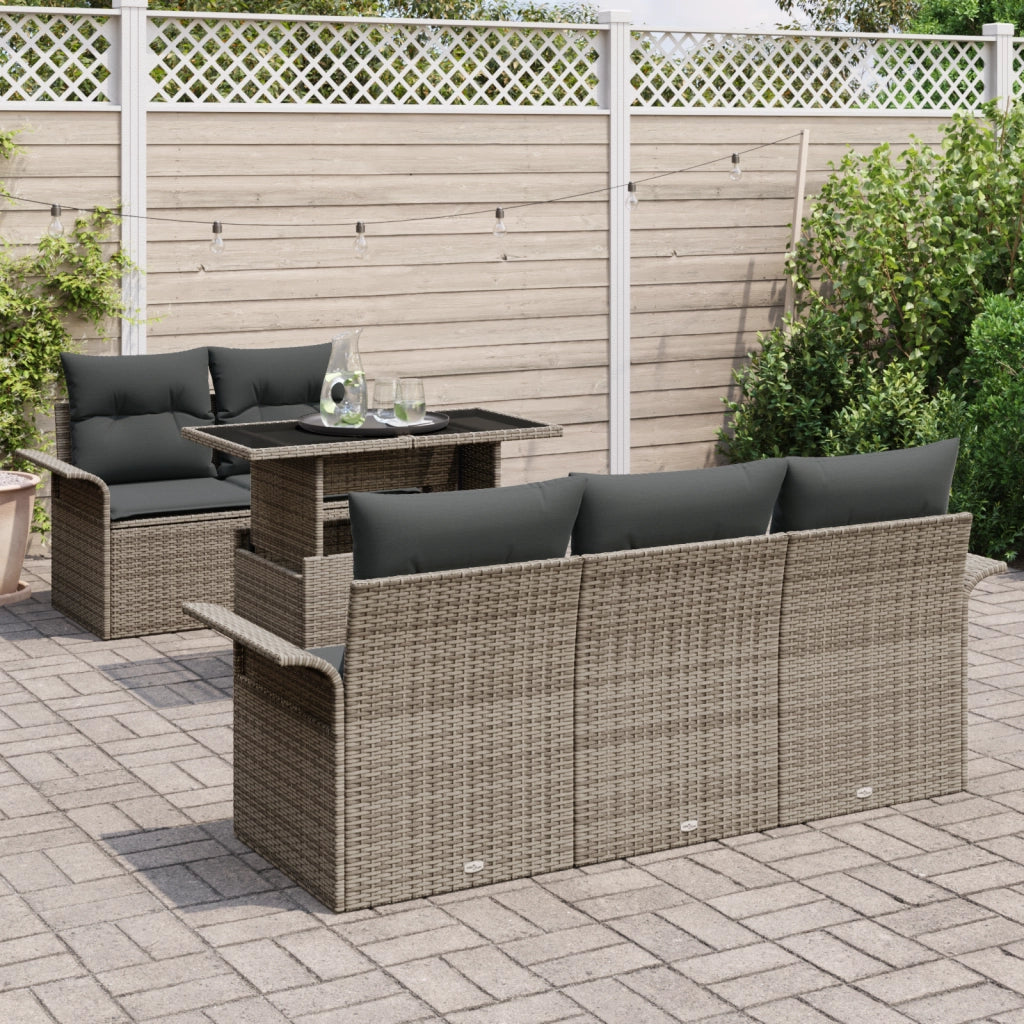 Set Divano da Giardino 6 Pezzi con Cuscini Grigio Polyrattan