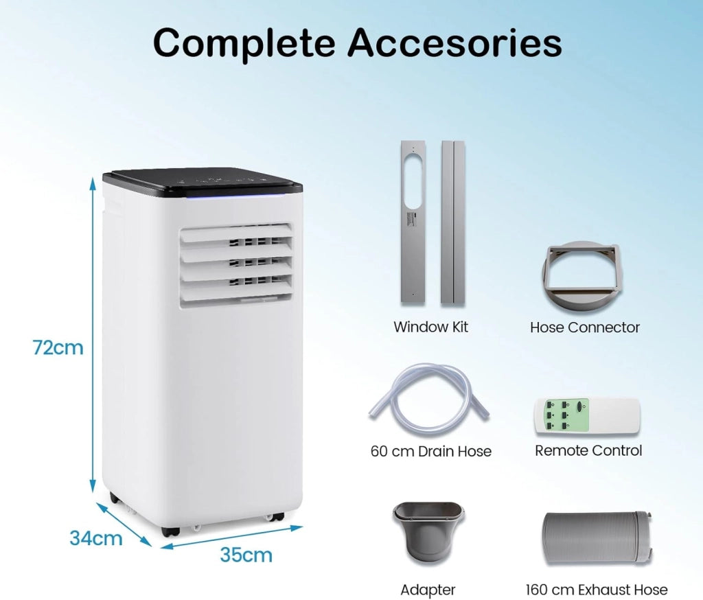 Condizionatore Portatile con Evacuazione 7000 BTU, Climatizzatore Portatile 4 in 1 Ventilatore & Deumidificatore & Raffreddatore & Riscaldamento, Timer 24H, 3 Modalità di Controllo Intelligente