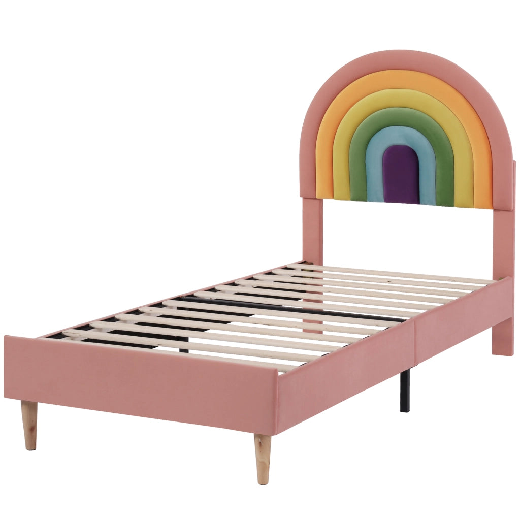 Letto imbottito 90x200 cm in velluto rosa con rete a doghe, testiera regolabile e struttura stabile