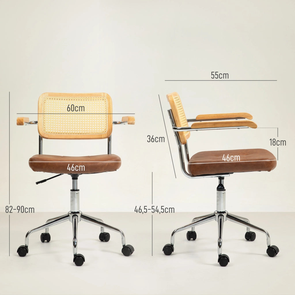 Sedia da Ufficio con Altezza Regolabile e Schienale in Rattan Sintetico ¨C zephmum ¨C Marrone 60x55,5x82-90 cm