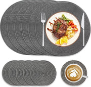 Piatti per tavola lavabili | Piatti rotondi doppie da 38 x 38 cm, lavabili | Set di 6 piatti + 6 sottopiani per bicchieri