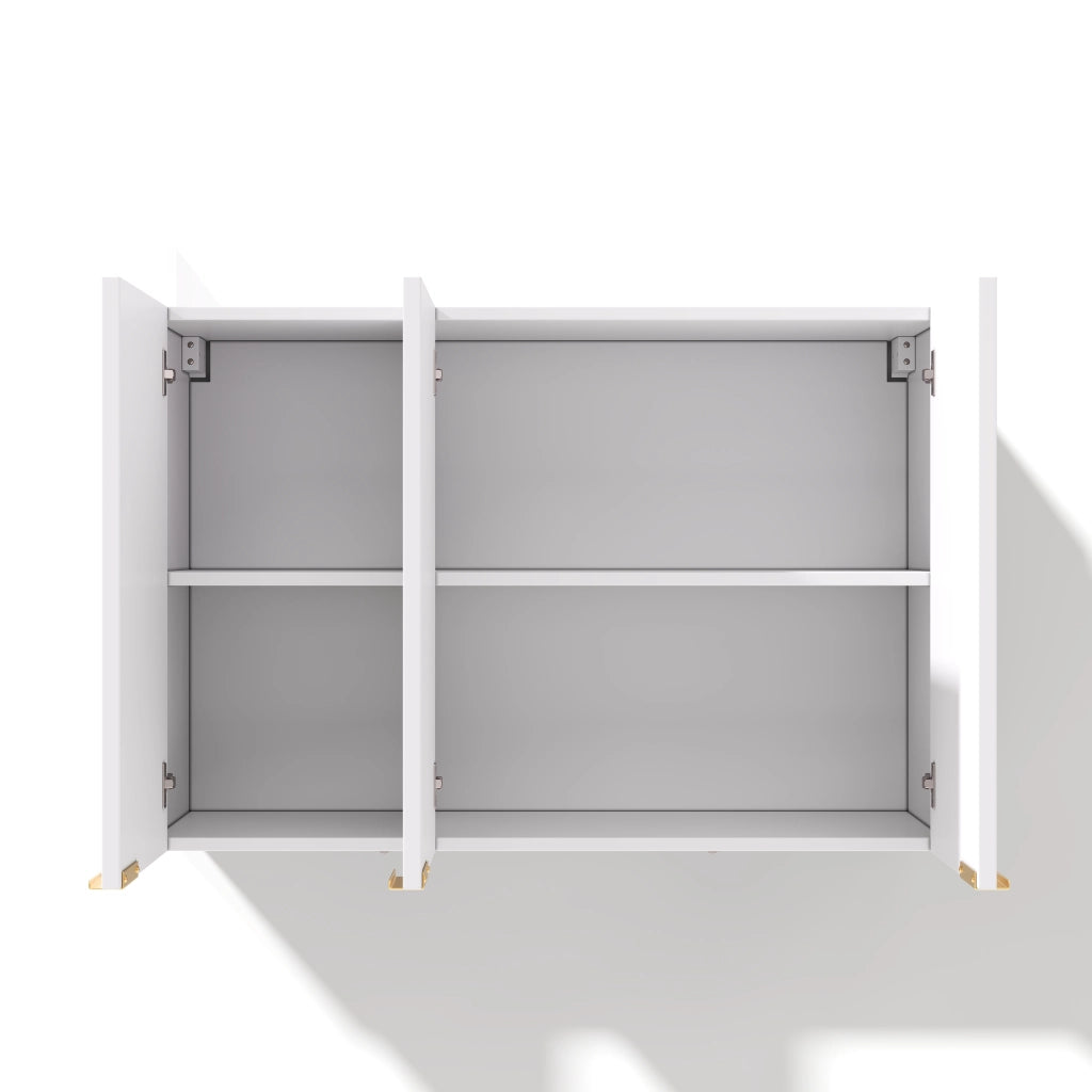 Armadio pensile da parete con 3 ante, design moderno salvaspazio, 90 × 29 × 60 cm, bianco