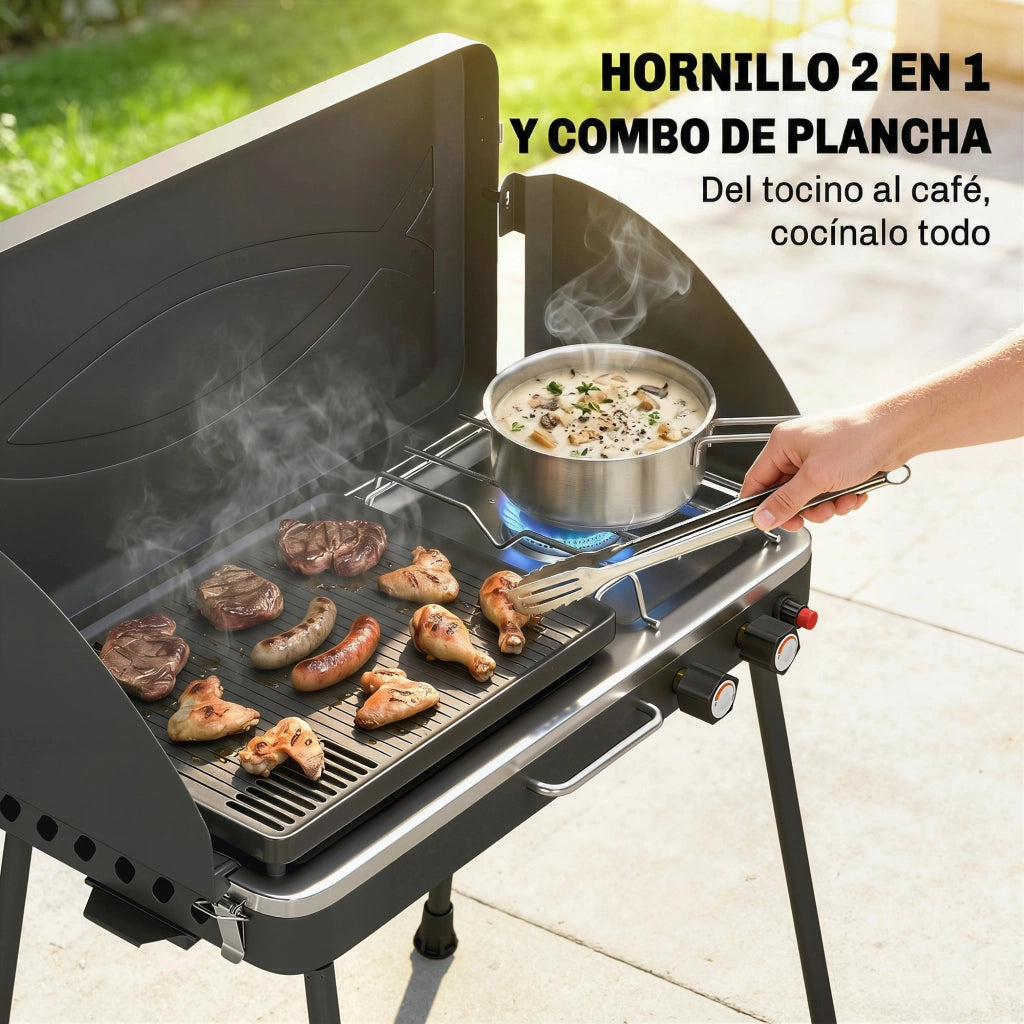 Barbecue a Gas Portatile 2 in 1 con Piastra ¨C Xylo ¨C 7 kW Nero Propano
