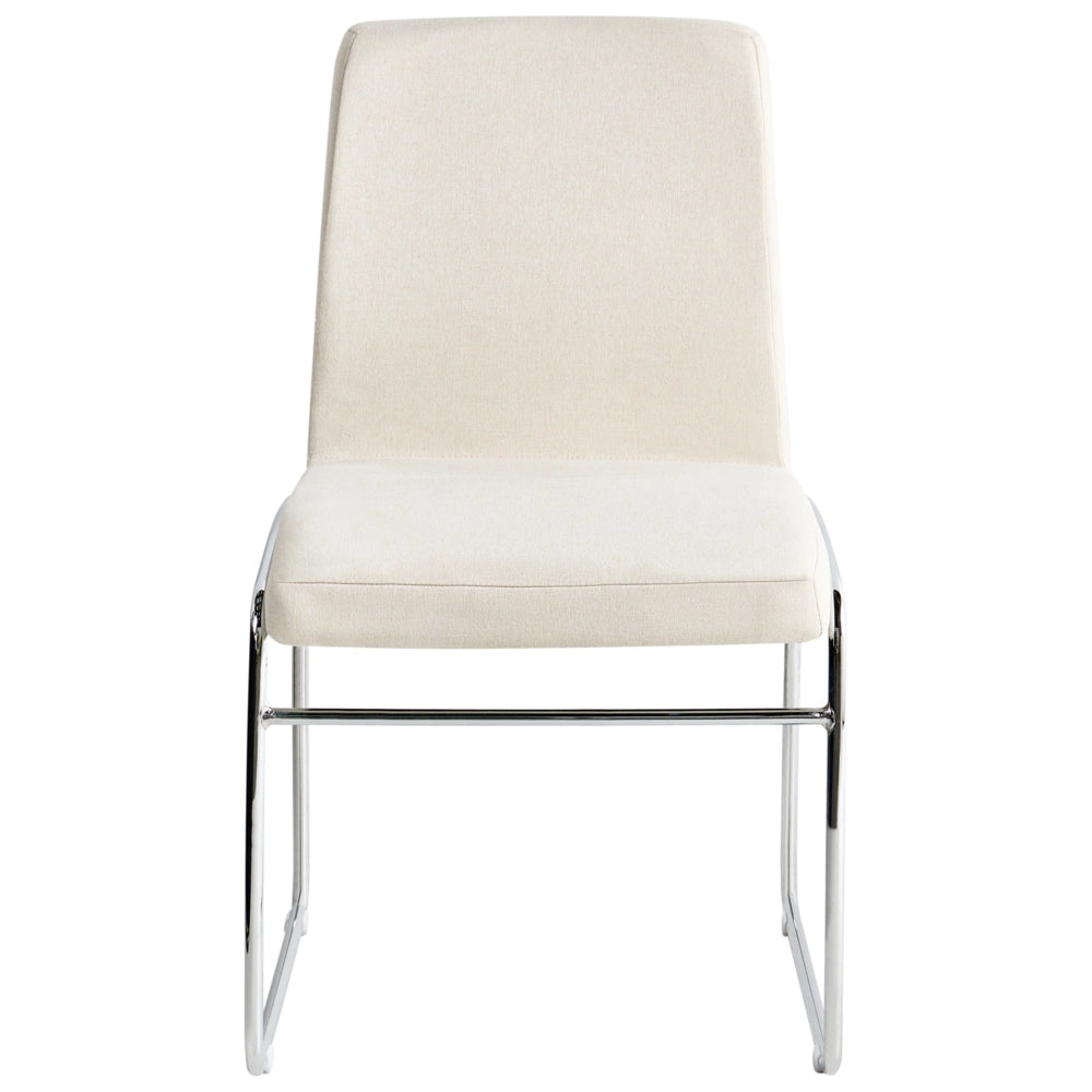 Set di 2 sedie da pranzo imbottite con braccioli, rivestimento beige chiaro, base in metallo design moderno
