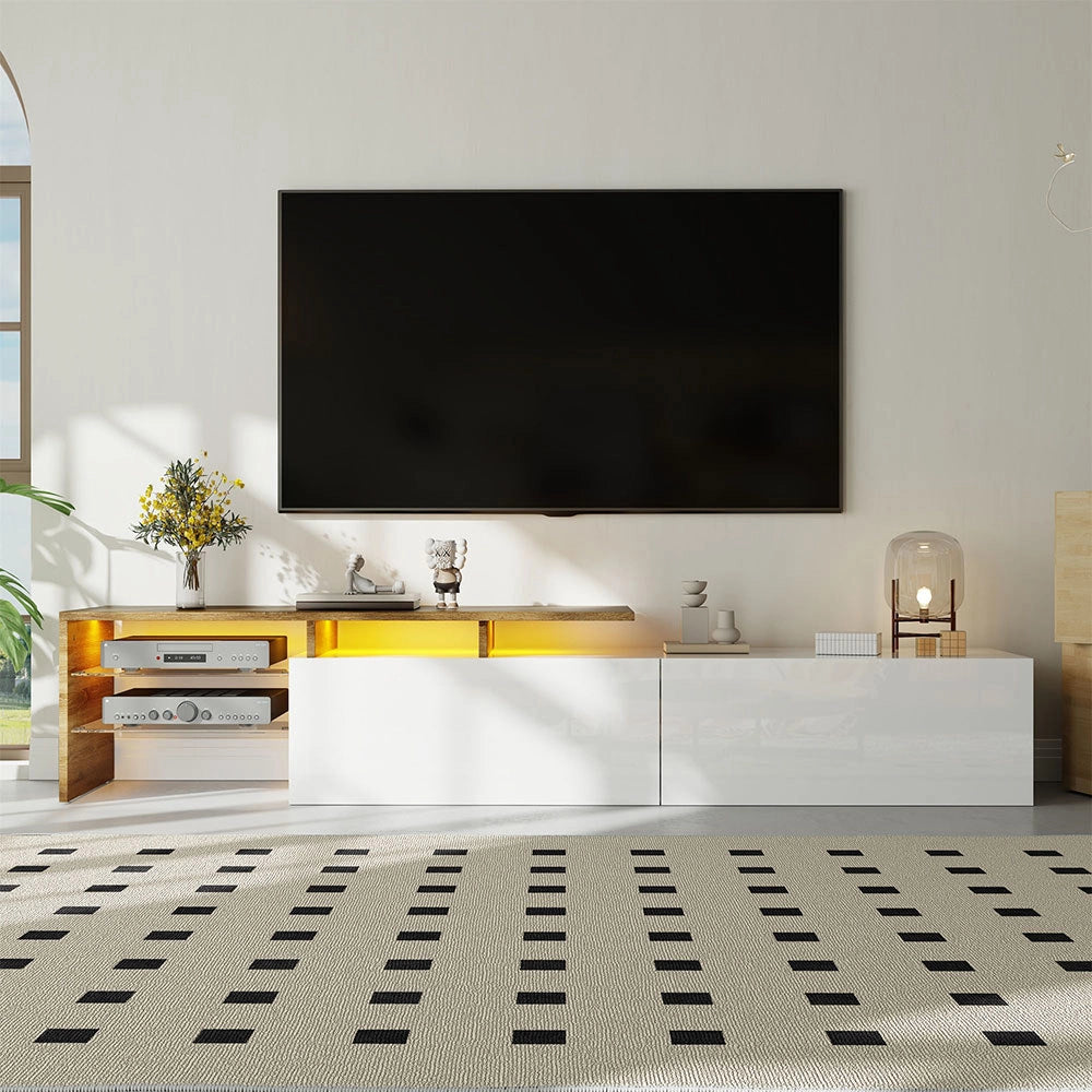 Mobile TV moderno - Xylo - Bianco/legno con vetrine e LED 160cm