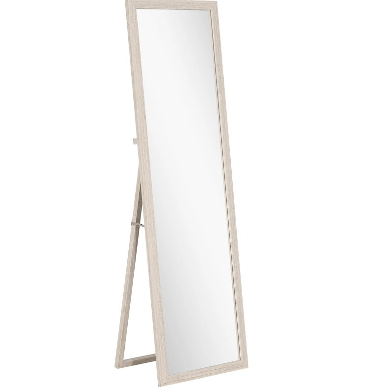 Specchio intero 160 x 50 cm con supporto pieghevole in vetro temperato bianco