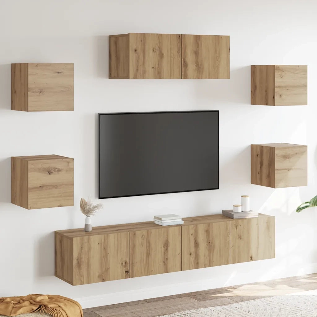 Set Mobile TV 7 pz-Credenza per TV Montato a Parete Rovere Artigianale
