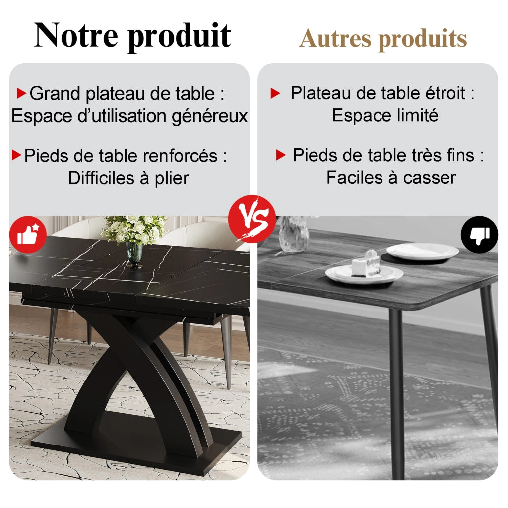 Tavolo da pranzo allungabile con piano in mdf e struttura in metallo, con guide scorrevoli per cucina soggiorno e balcone, nero
