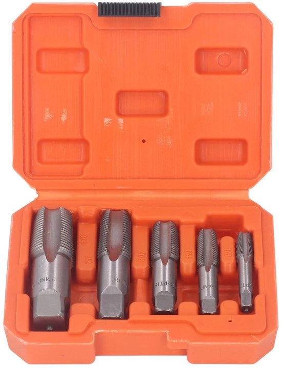 Set di fissaggio per sanitari 5 pezzi - Set di taglieri in acciaio inossidabile - Scatola di conservazione - Set di chiavi a mano 3/4 - Set di chiavi a mano 1/2, 3/8, 1/4, 1/8 pollici - Per sanitari - Set di fissaggio per tubi