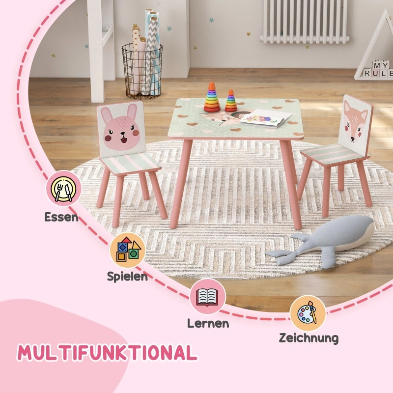 SET Tavolo e 2 sedie 60x60 cm Legno di pino Rosa