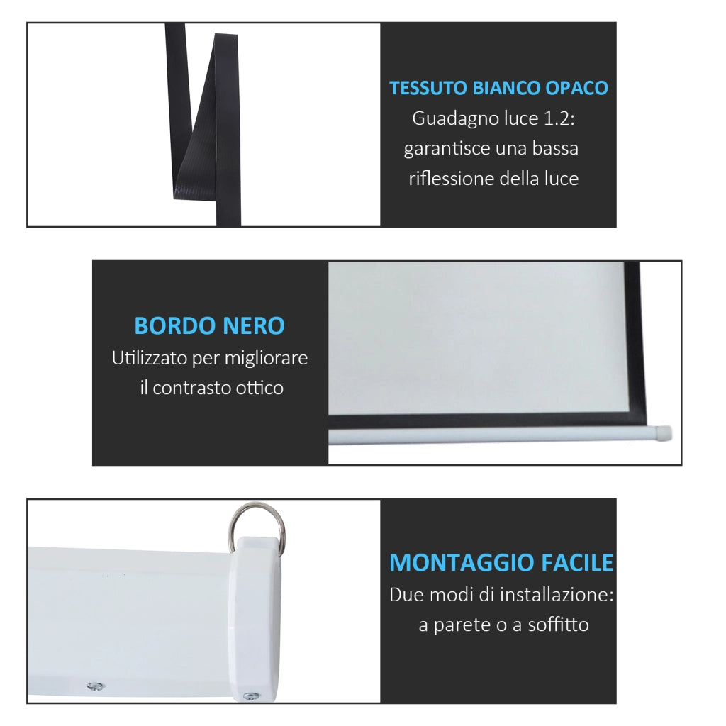 EasyComfort Schermo per Proiettore 100 Pollici Formato 4:3 Regolabile con Telecomando, Schermo di Proiezione Motorizzato Compatto, Installazione a Parete o Soffitto, 203x152 cm, Bianco