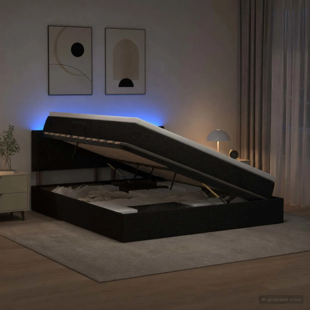 Letto con contenitore LED e materasso Nero 140 x 190 cm Tessuto 3459125