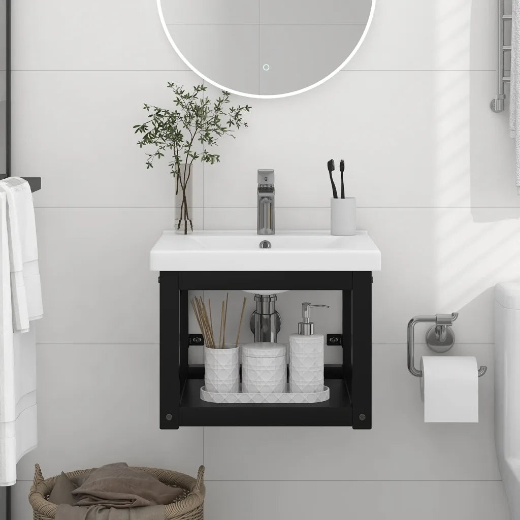 Struttura per Lavabo a Parete-Supporti per Mensole a Muro Nera 40x38x31 cm in Ferro