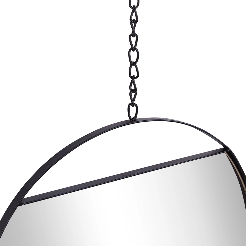 Set di 3 specchi da parete in metallo Nero con catene rotonde di varie dimensioni elemento decorativo design moderno