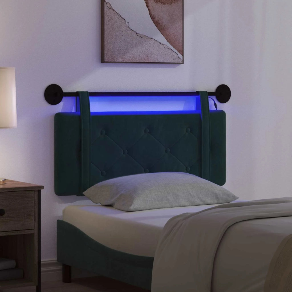 Testiera | Testata sospesa Con luce LED Verde Scuro Velluto