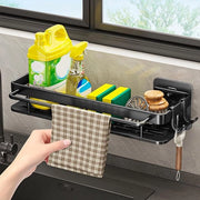 Organizzatore della vasca da bagno con supporto per spugna e custodia per asciugamano - Organizzatore in metallo della cucina con ganci - Appoggio per la doccia senza perforazione