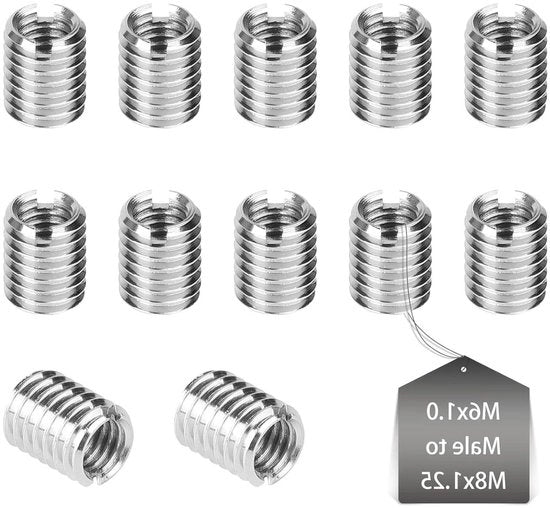 Set di attacchi a vite M8 su M6 con dado a viti a 15mm in acciaio inossidabile con contenitore a vite con fessura di taglio per riparazioni di cavi femmina M6 x 10mm e maschio M8 x 125mm per mobili in legno.