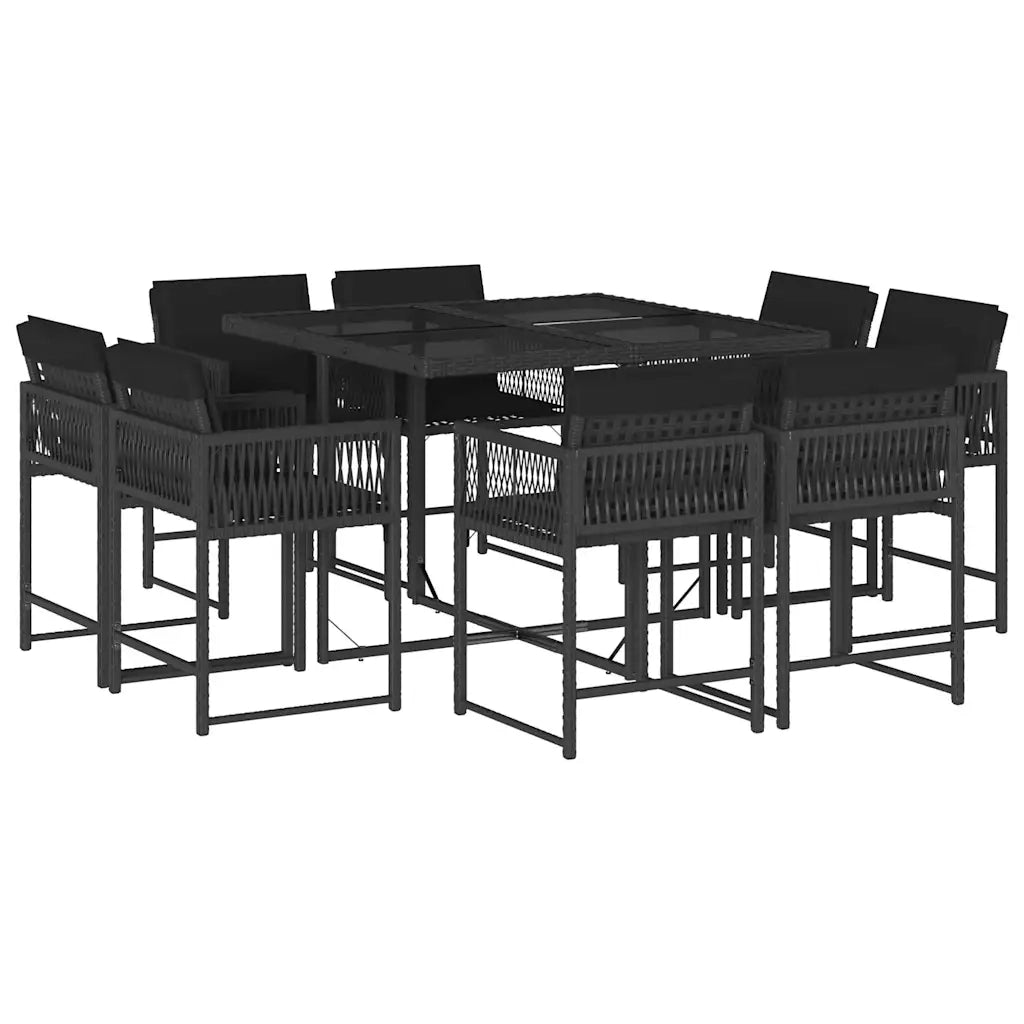 Set da Pranzo da Giardino 9 pz con Cuscini Nero in Polyrattan 3211555