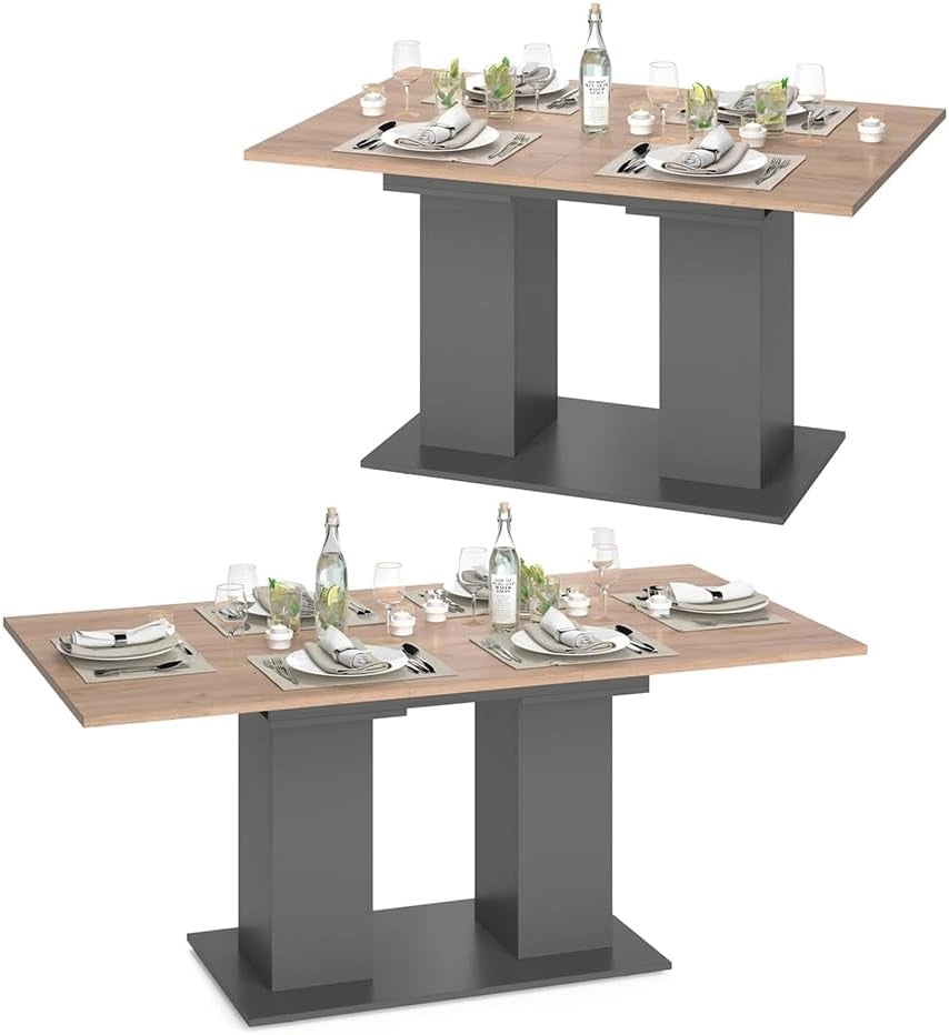 Tavolo da pranzo allungabile Dix, Antracite, 140 x 90 cm, con piano ribaltabile e struttura estensibile