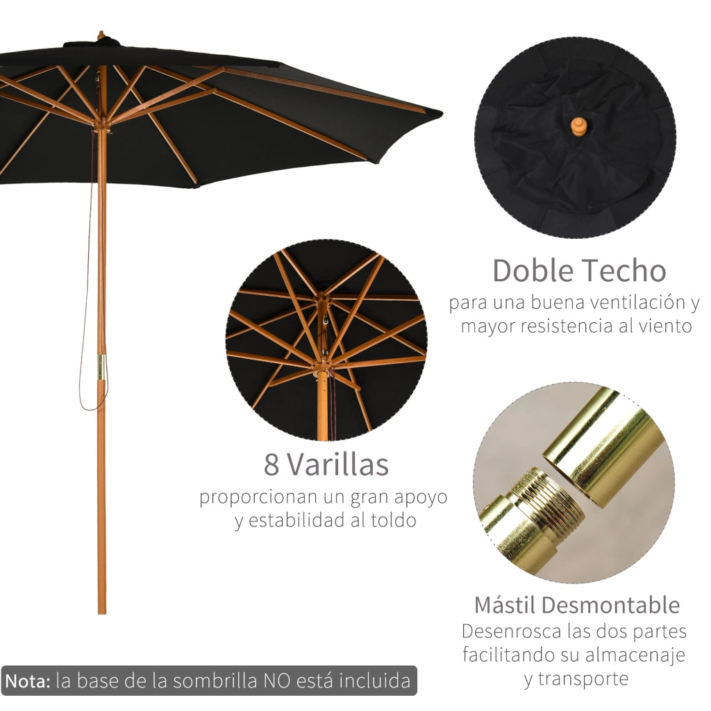 Ombrellone da Giardino ¨C Zephmum ¨C Nero ?300 cm Sistema a Puleggia