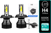 Set di 2 lampade LED H4 18000 Lumen Bianco Intenso 6000k Incluso chip EMC e adattatore CANbus 100 Watt Motorizzato con funzione di regolazione della luminosità e grande luminosità adatta per l'illuminazione delle luci di posizione e grandi luci diurne.