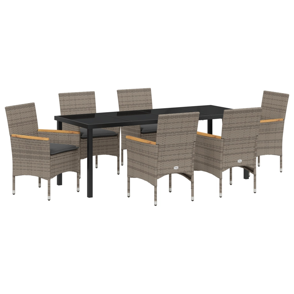 Set da Pranzo da Giardino  7 Pezzi con Cuscini Rattan Polyrattan Grigio