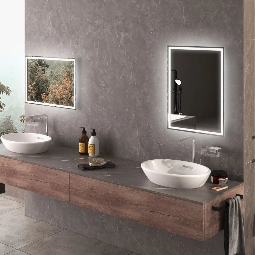 Specchio da bagno, specchio a parete con LED e interruttore touch, bianco