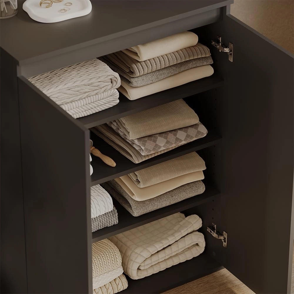 Cassettiera Claus, Antracite, 74 x 99.6 cm con 2 porte, per la conservazione di abbigliamento e oggetti per la casa