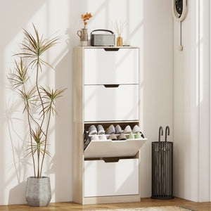 Scarpiera Salvaspazio Slim 62.5x26x156 cm a 4 Cassetti per 20 Paia di Scarpe color Legno e Bianco