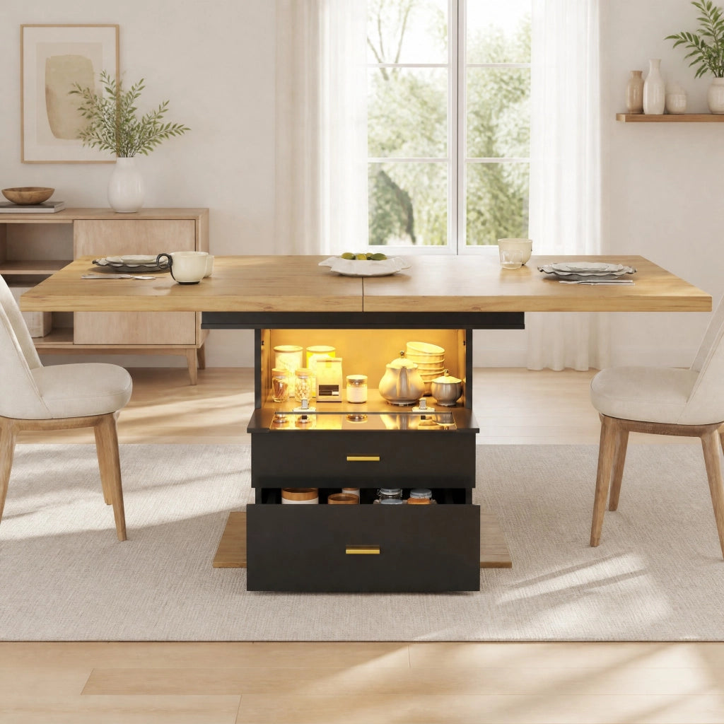 TAVOLO DA PRANZO ALLUNGABILE 110/140x80x75 cm MDF E METALLO CON LED