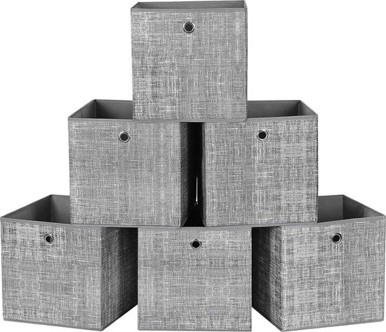 Set di archiviazione di 6 pezzi - Ripiegabile - Veloce - Grigio a strisce - 30x30x30 cm Box di archiviazione - Cassetto di archiviazione