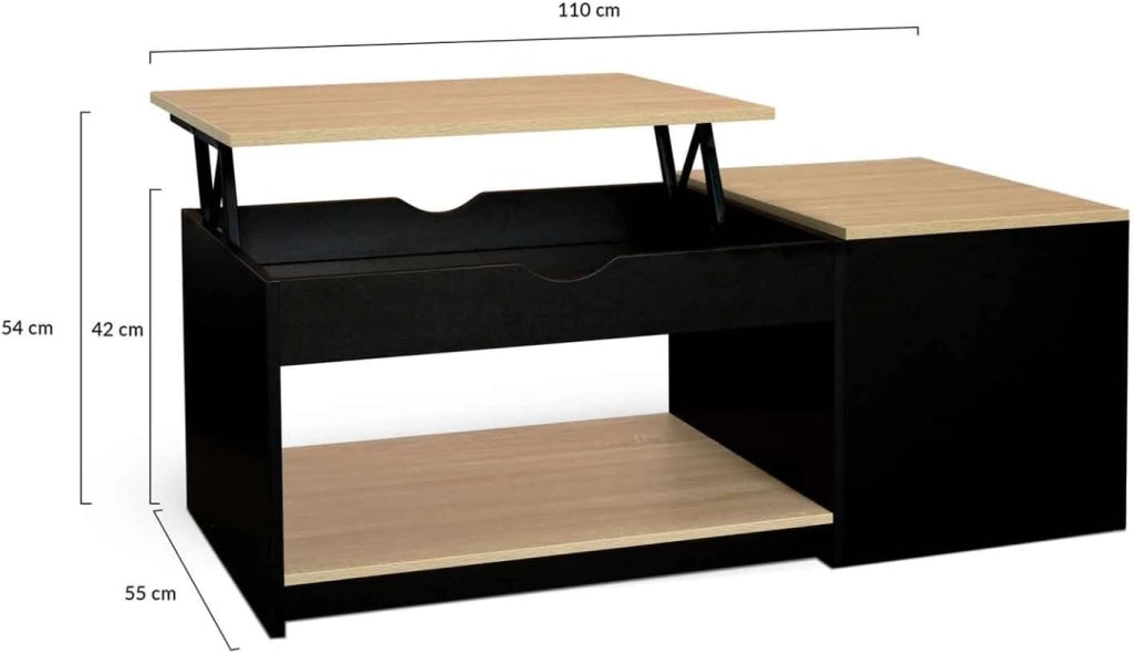 Tavolino rettangolare a 2 piani ELEA con cassa in legno nero ed effetto faggio