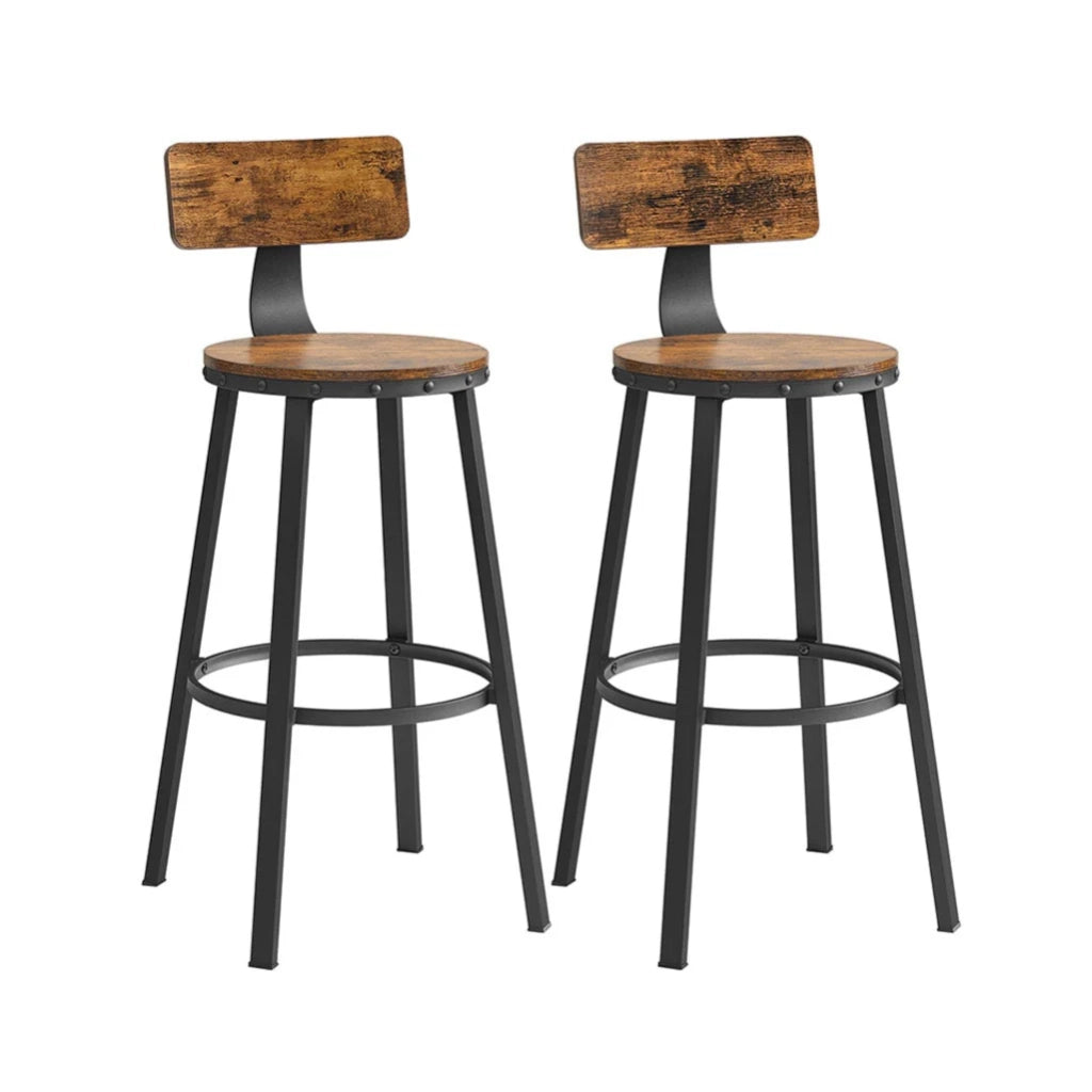 Set di 2 sgabelli da bar/sgabelli alti con schienale sedute da cucina struttura in acciaio altezza seduta 73 cm montaggio facile stile industriale marrone 12_0006194