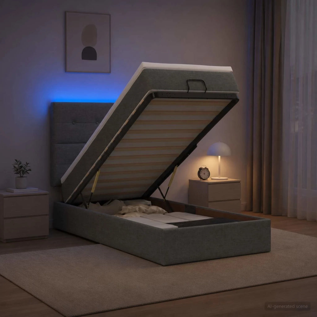 Letto Ottomano con Materasso e LED Grigio Scuro 90 x 190 cm 3458035