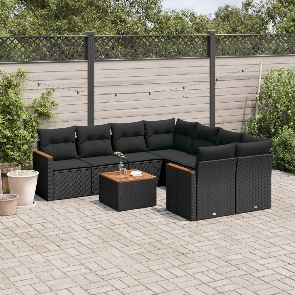 Set Divani da Giardino 9 pz con Cuscini Nero in Polyrattancod mxl 113045