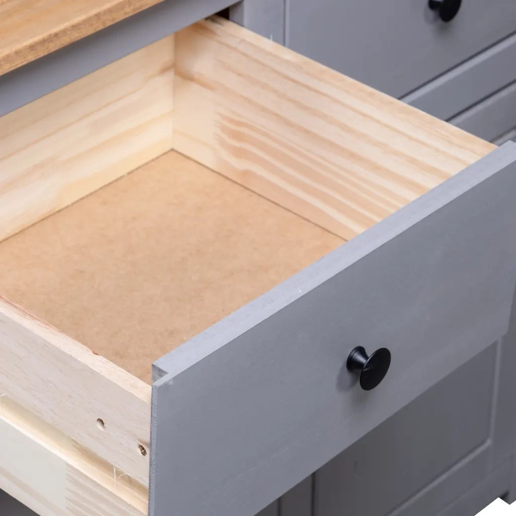 Credenza Grigia 93x40x80 cm in Legno Massello di Pino Panama