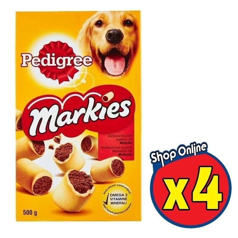4 PEDIGREE BISCROK MARKIES SNACK BISCOTTI PER CANE RIPIENI CON MIDOLLO DA 500 GR