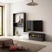 Mobile TV, Soggiorno, 260x35x186cm, Per TV fino a 65", Camino elettrico, Bianco e nero RF2548