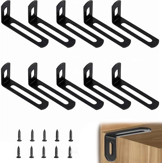Fisselli ad angolo regolabili - 10 pezzi - forma L - nero - acciaio - 50x24x12mm - per mobili in legno - accessori per mobili