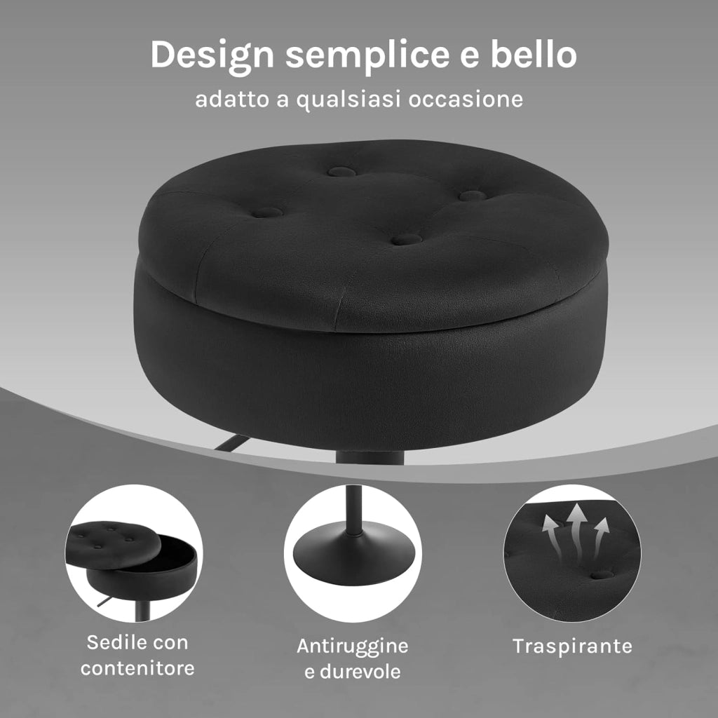 Set di 2 Sgabelli da Cucina, Sgabelli da Bar Alti con Spazio Contenitivo, Sedia Regolabili in Altezza e Girevoli a 360°, per Cucina Sala da Pranzo Bar Bancone, Velluto, Metallo, Nero