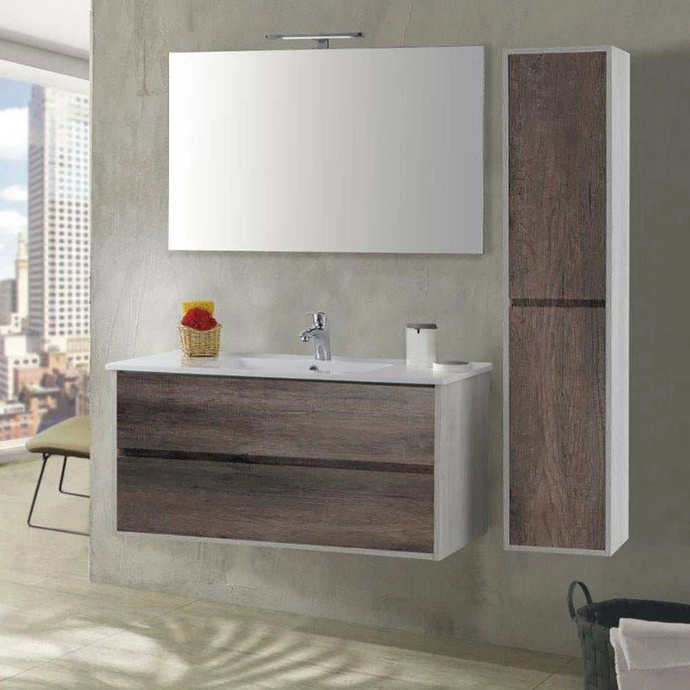 Mobile da Bagno Sospeso 100cm Colonna P18cm Mazzoni Maiorca Plus Grigio Frassinato