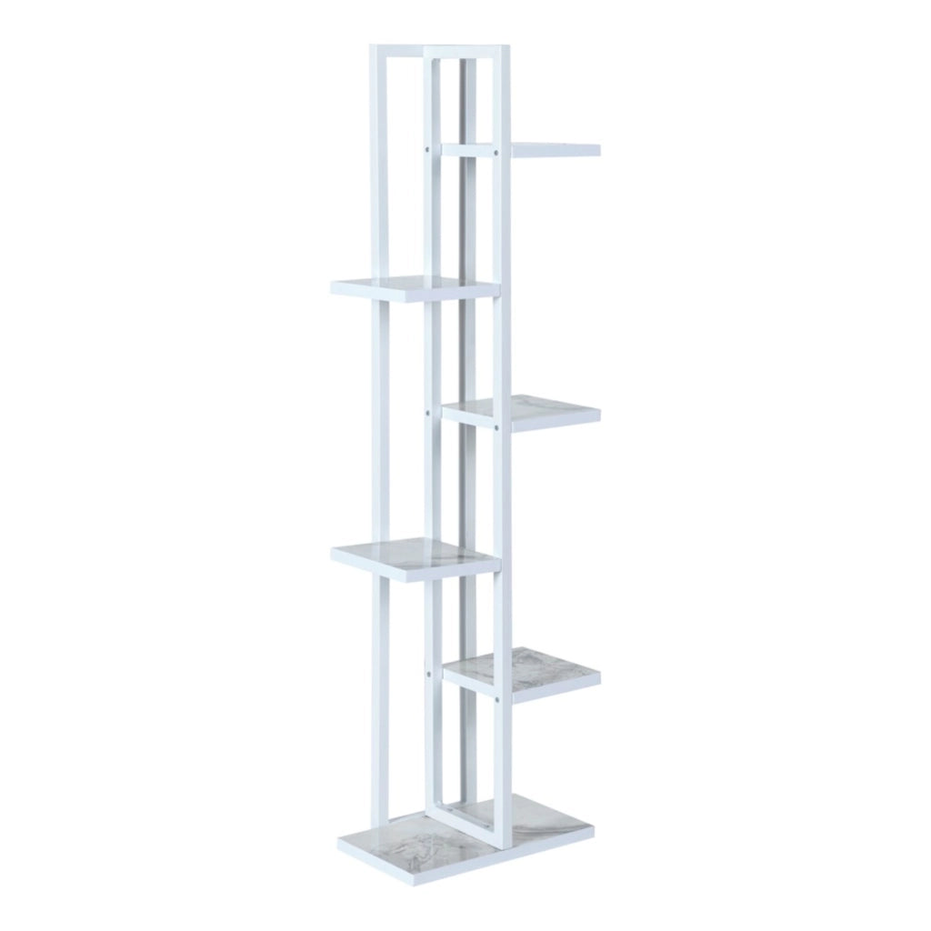 Scaffale Portapiante 'Tohmajärvi' Mobile a Terra con Ripiani Portaoggetti - Bianco/Marmo Bianco [en.casa]