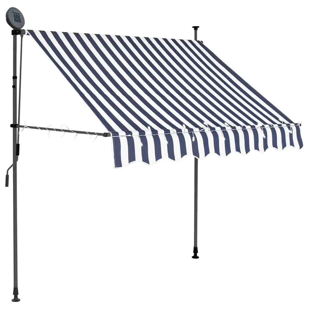 Tenda da Sole Retrattile Manuale con LED 100 cm Blu e Bianca 145841