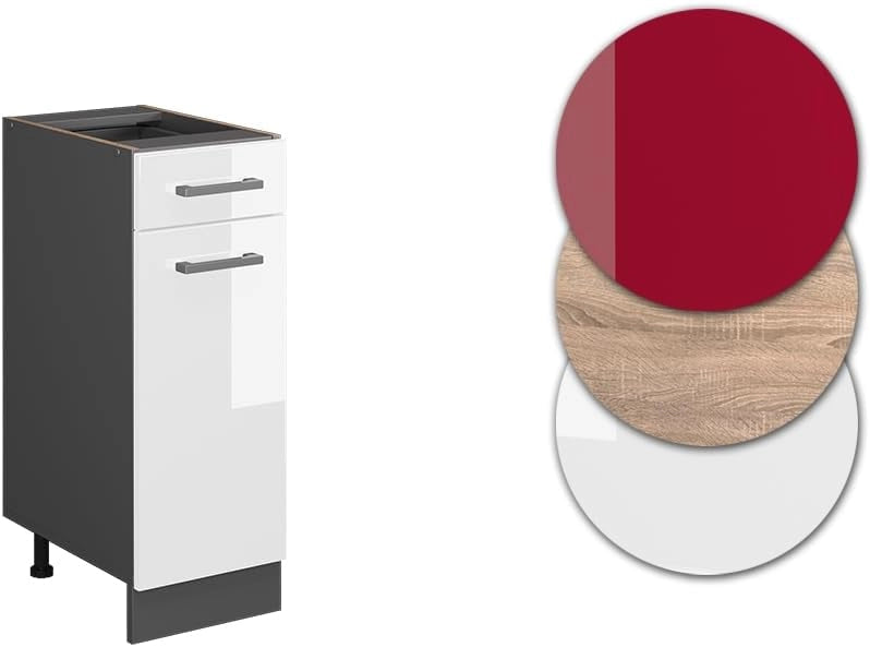 Mobiletto base per cucina R-Line, Bianco lucido, 30 cm senza piano di lavoro, per la libera combinazione all'interno di sistemi cucina modulari