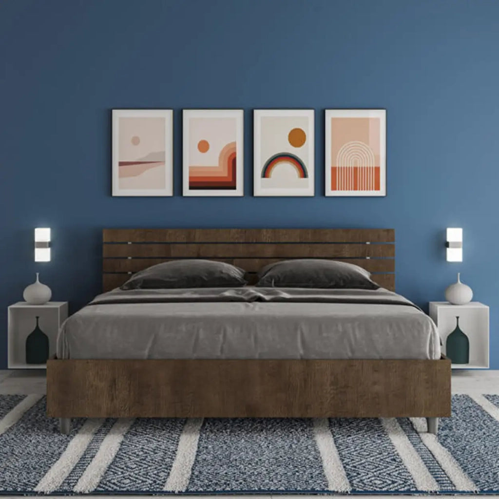 Letto matrimoniale con rete 160x200 testata dritta con doghe noce Ankel