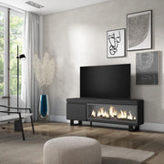 Mobile TV Soggiorno, 158x35x57cm, Per TV fino a 65", Camino elettrico XXL, Design industriale, Nero RF3246