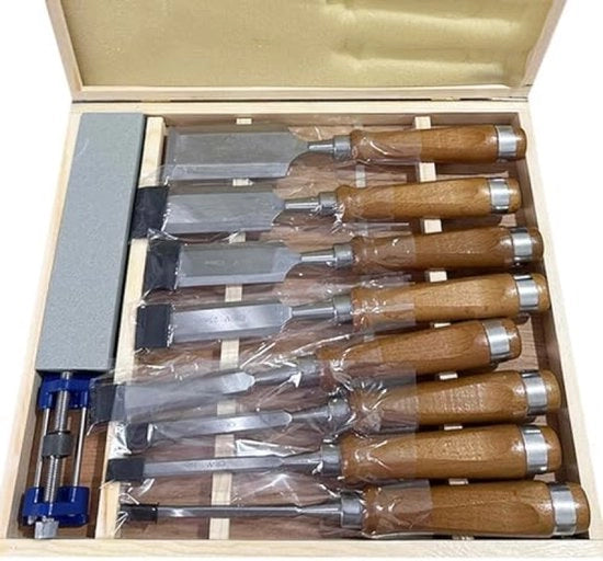 Set di raschiatoi in legno da 8 pezzi con cassetto di conservazione in legno e pietra di abrasione