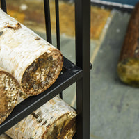 Portalegna per Camino Legnaia a 2 ripiani in Metallo 41,5x32,5x74,5 cm Max 60Kg con attrezzi Nero