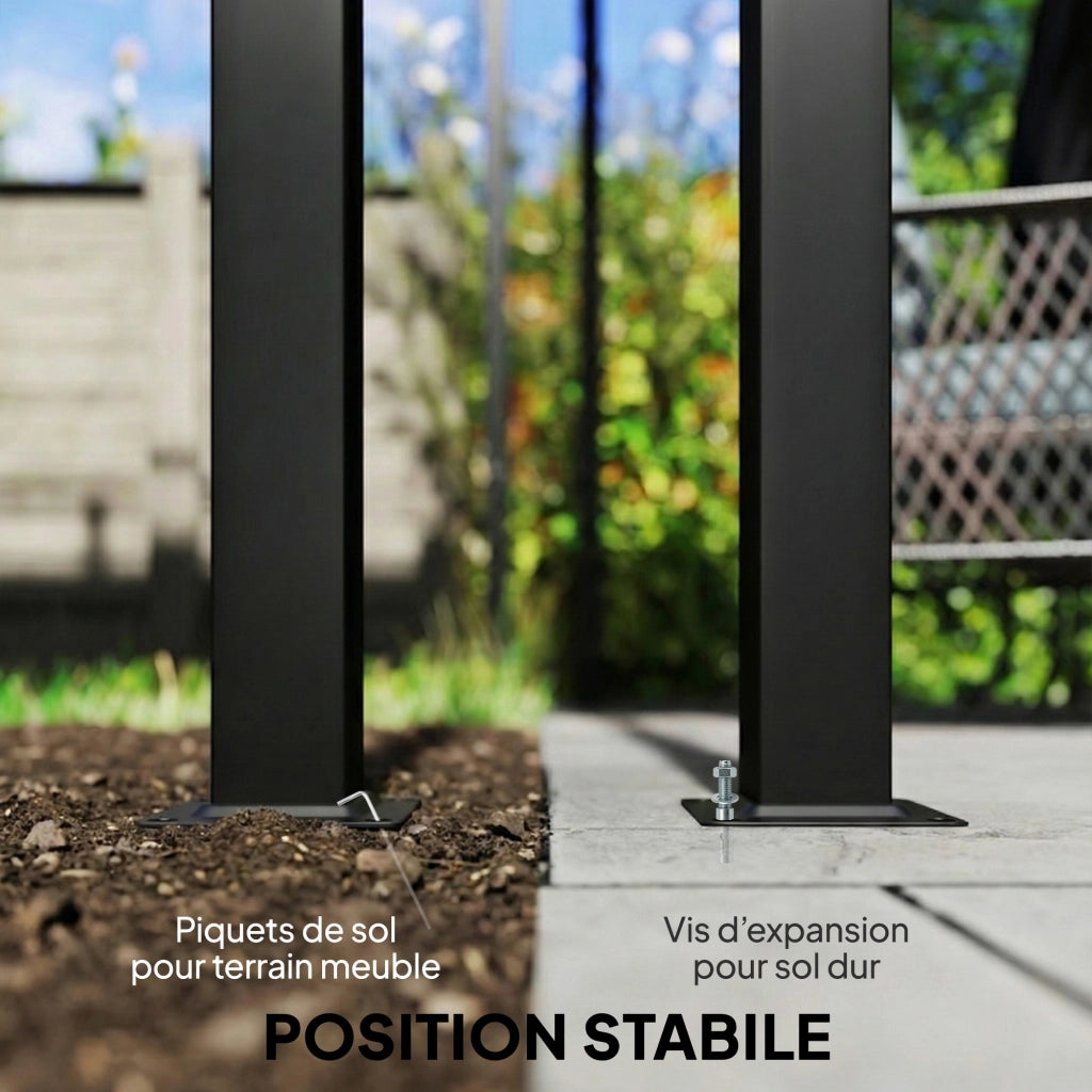 Pergola 3x3m con 3 Teli Scorrevoli ¨C zephmum ¨C Struttura Acciaio Nero Tela Poliestere Beige